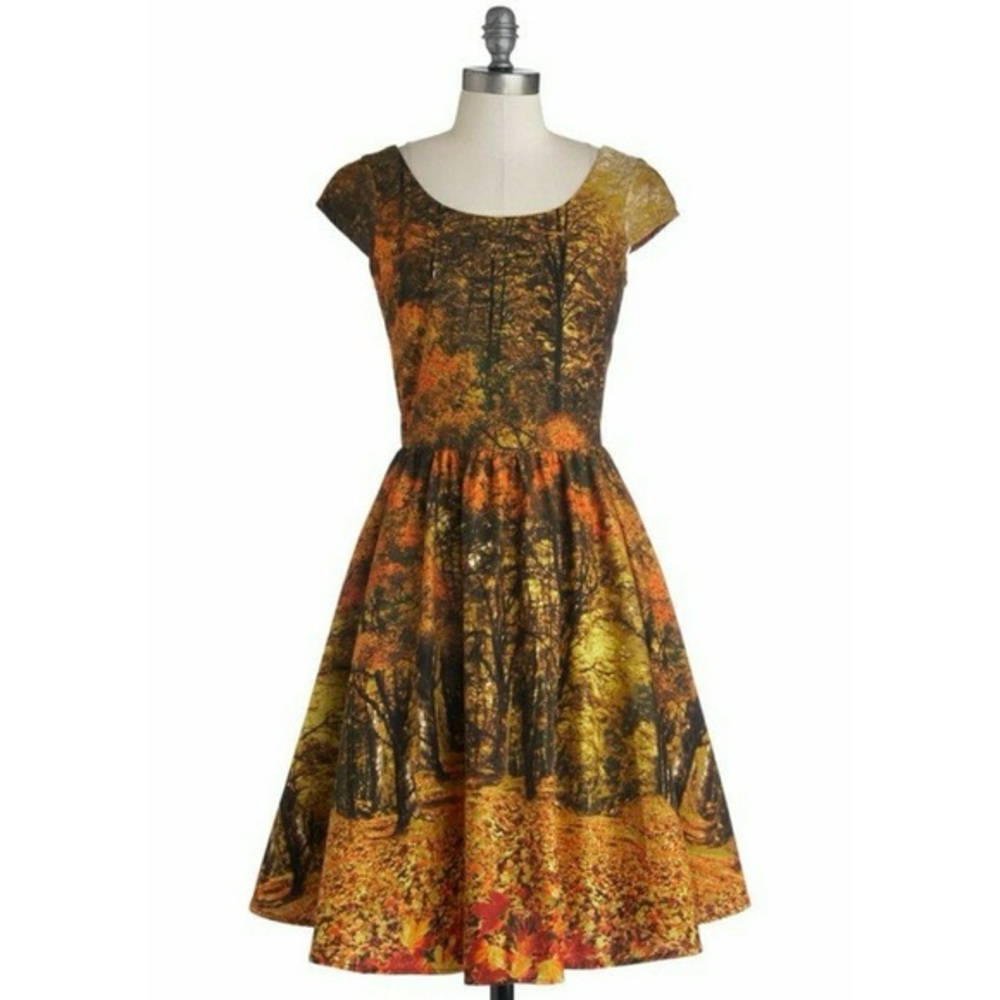 ModCloth Retrolicious Autumn leaves fall Halloween dress size small